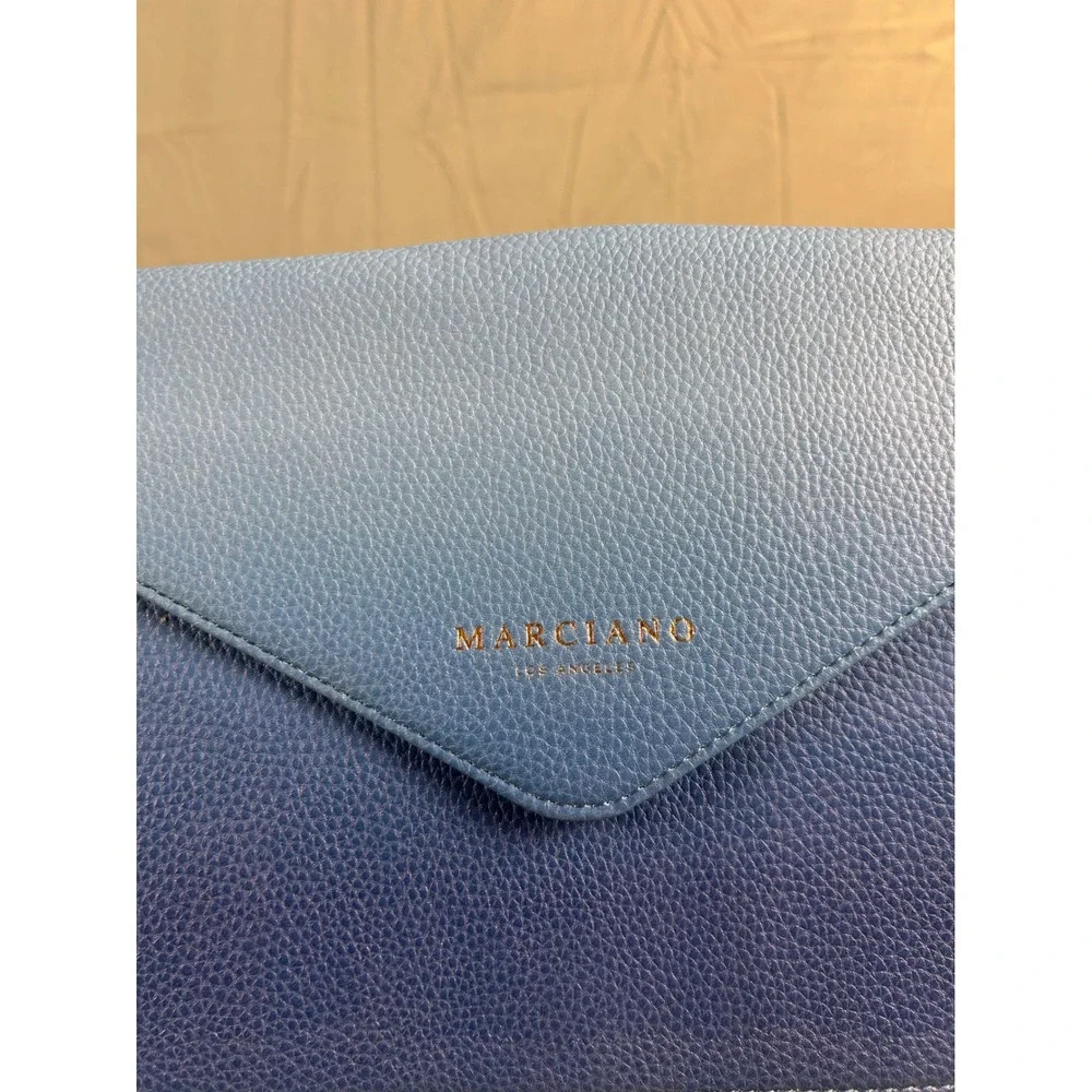 Marciano Los Angeles Blue Ombre‎ Pebbled Envelope Clutch Bag Gold Logo Handbag